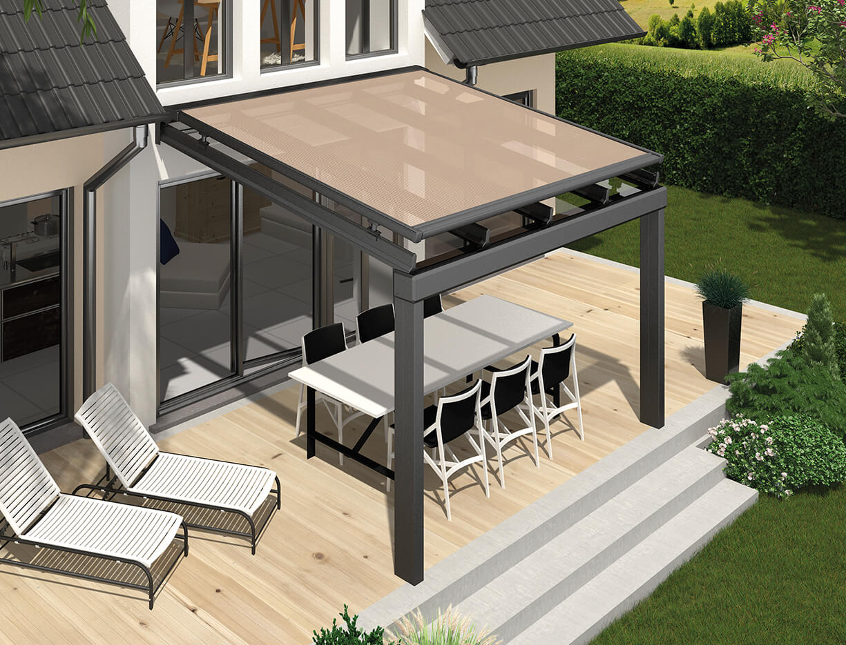 Individuell erweiterbares Terrassendach T100/T150 mit Zubehöroptionen
